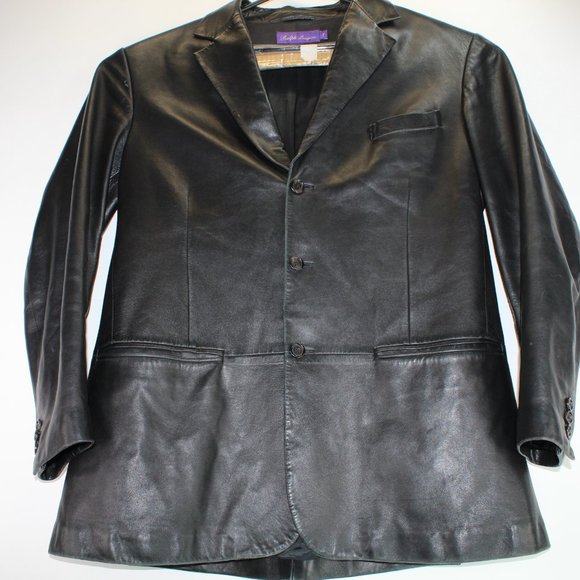 Ralph Lauren Purple Label Men L Black Lambskin Leather Suit Jacket Made in Italy - Picture 3 of 12